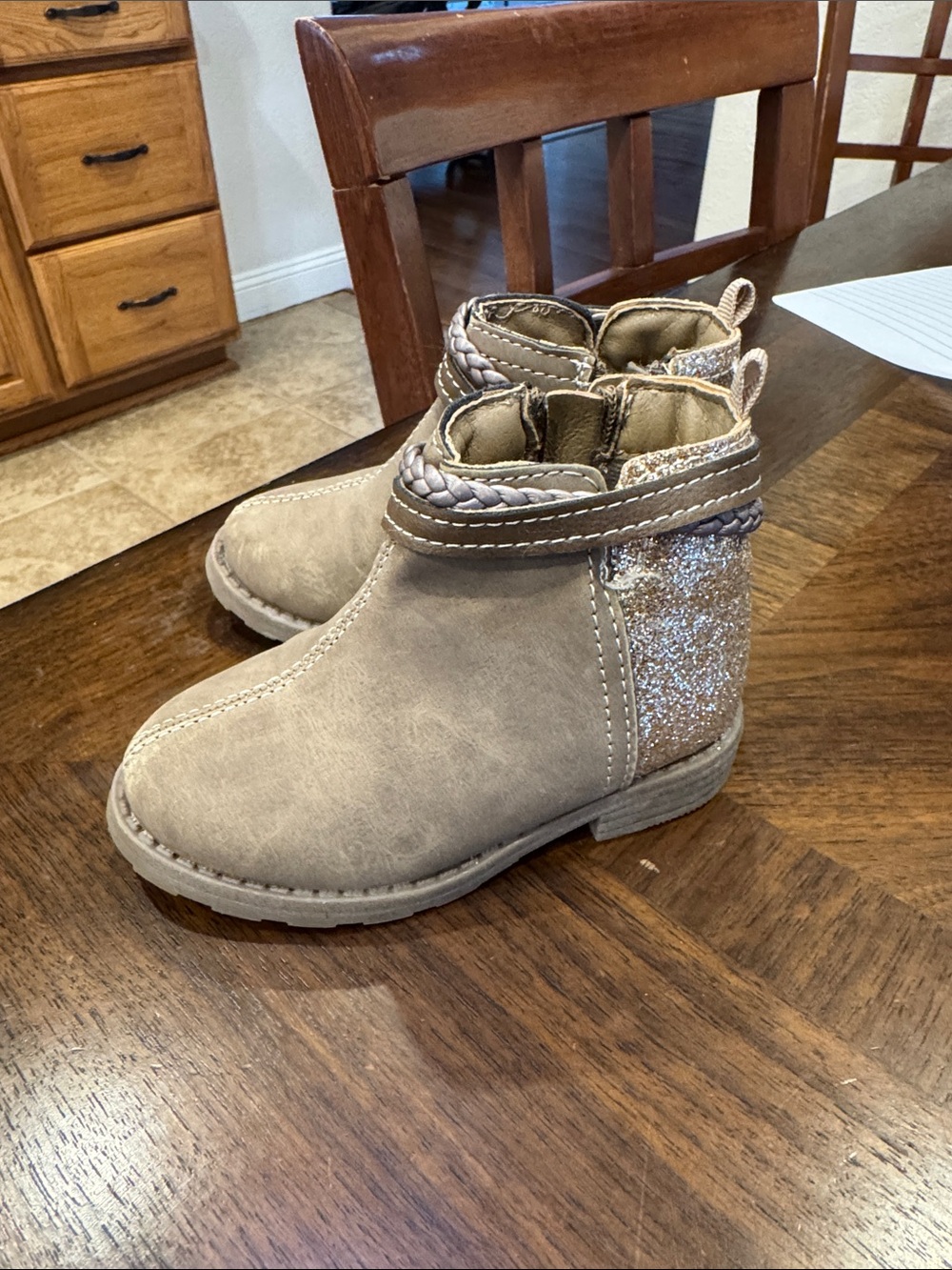 Carters Little Kids Tan Glitter Ankle Boots